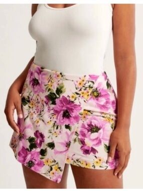 Abercrombie Floral Scarlett Linen-Blend Wrap Skort and Top (sold as a set)